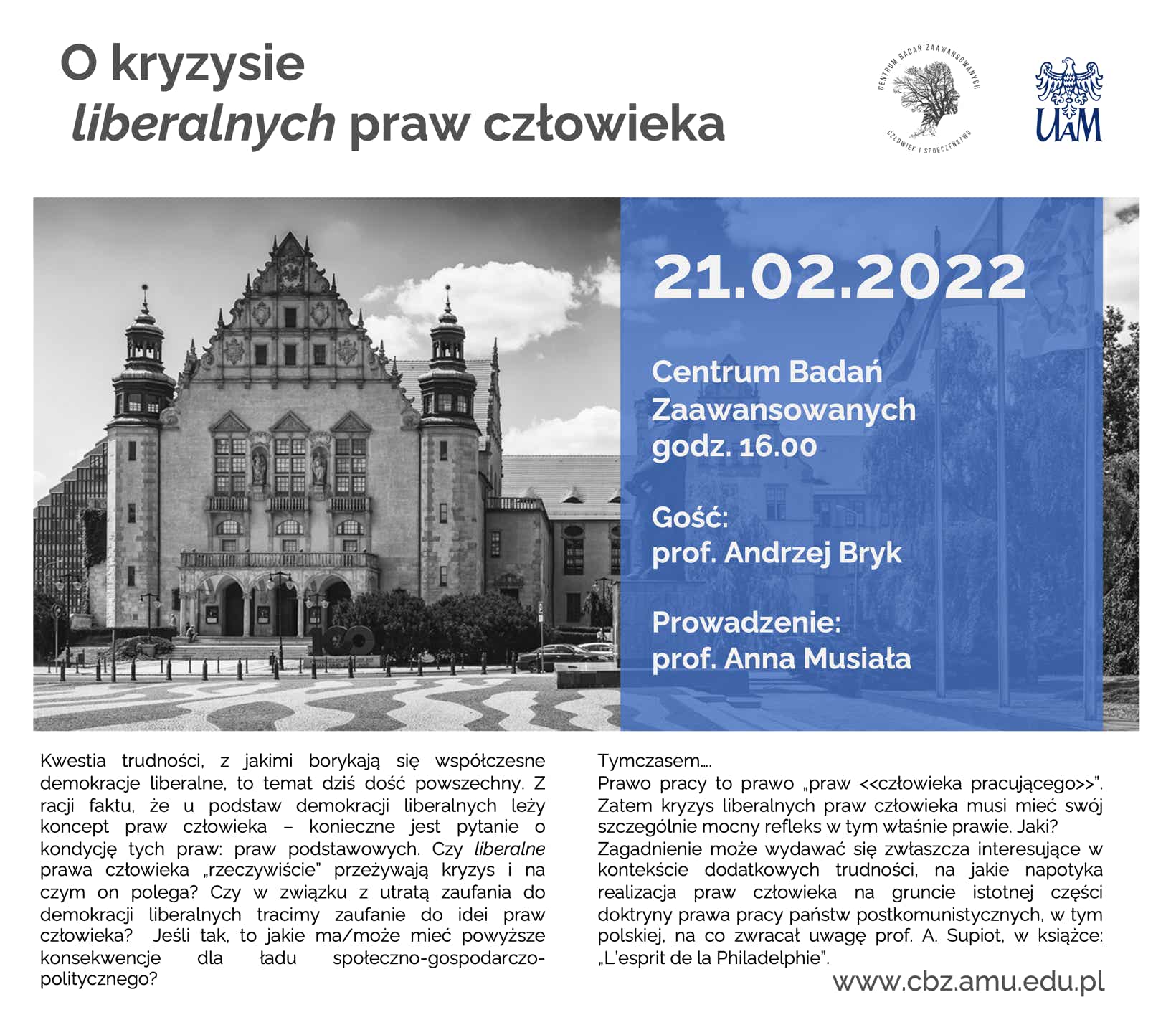 prof. Andrzej Bryk: O kryzysie liberalnych praw człowieka. CBZ 21.02.2022 poster