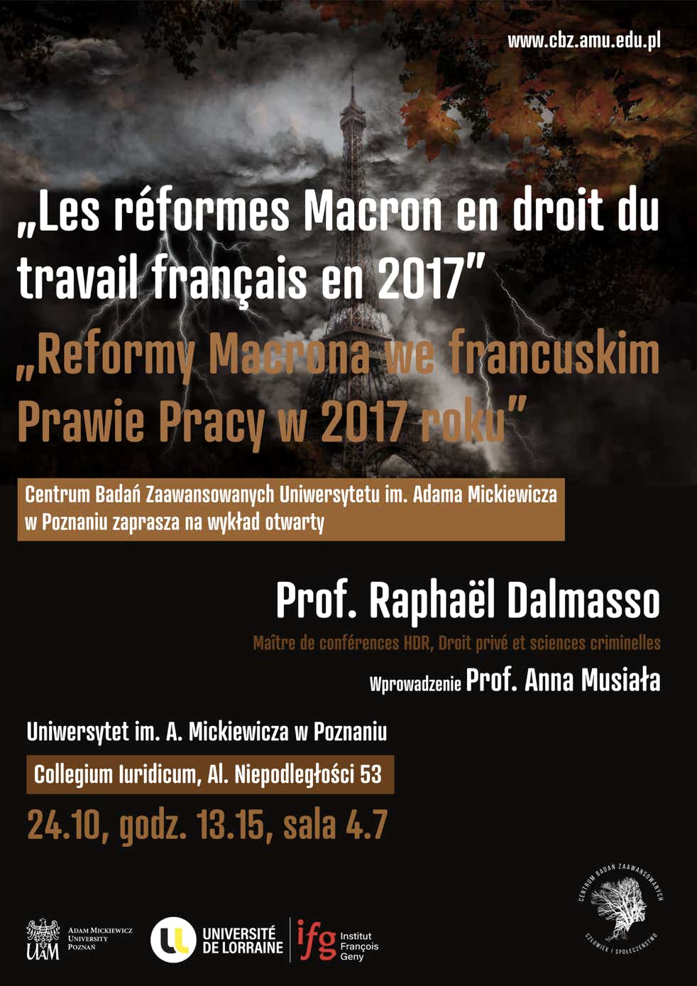 prof. Raphaël Dalmasso - Reforemy Macrona we francuskim Prawie Pracy w 2017 roku CBZ 24.10.2022 poster