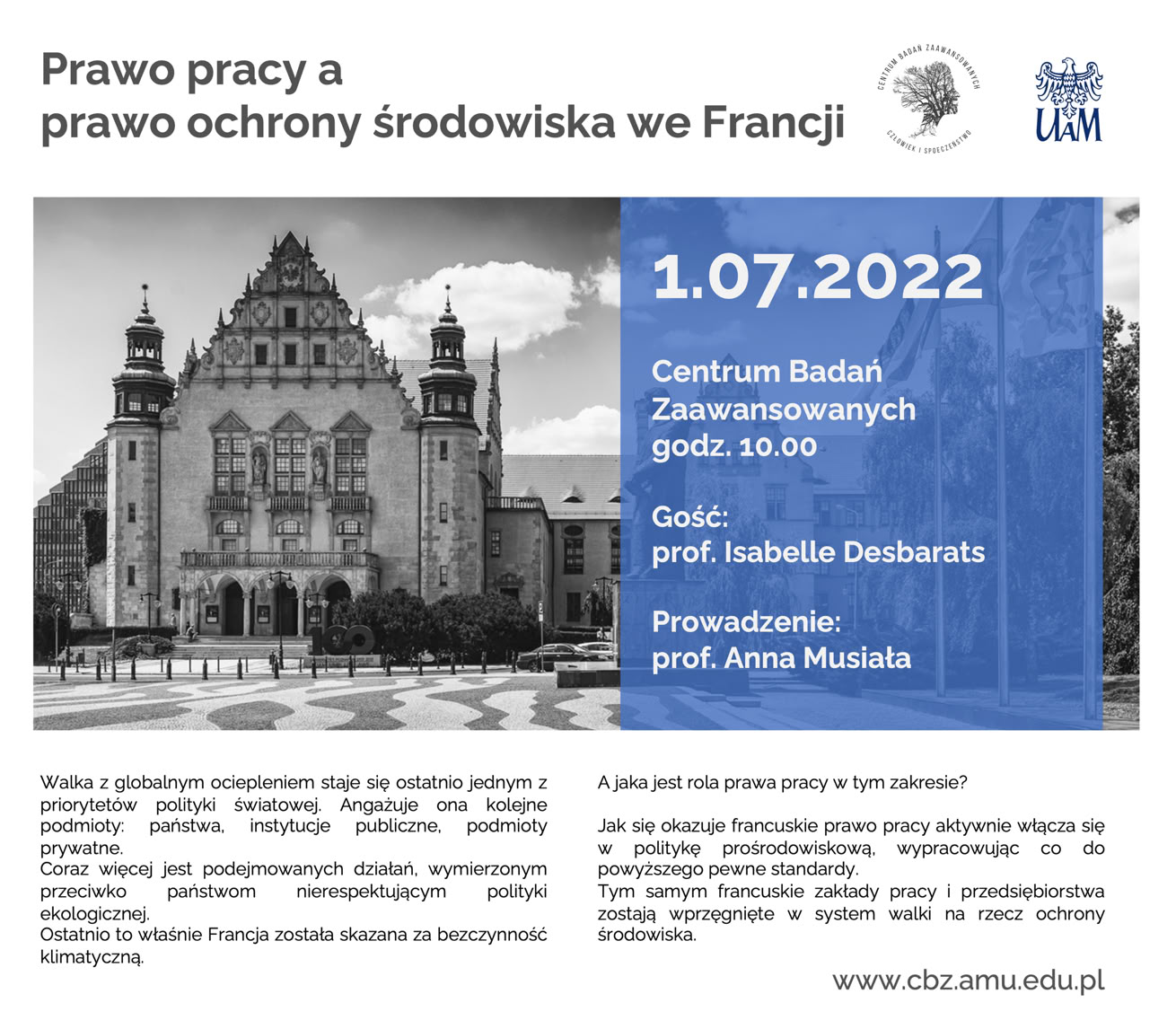prof. Isabelle Desbarats: Prawo pracy a prawo ochrony środowiska we Francji. CBZ 1.07.2022 poster