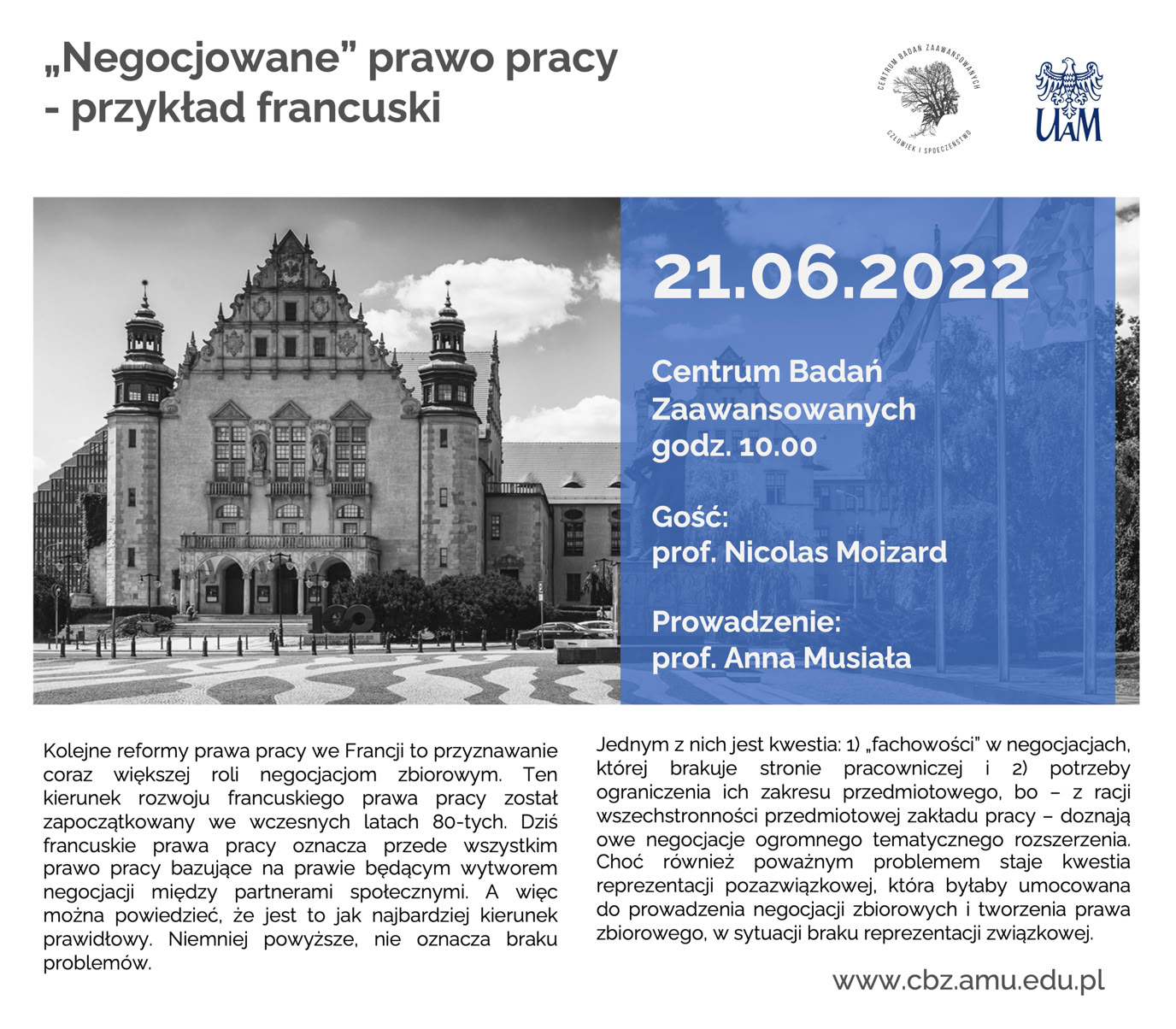 prof. Nicolas Moizard: "Negocjowane" prawo pracy - przykład francuski. CBZ 21.06.2022 poster