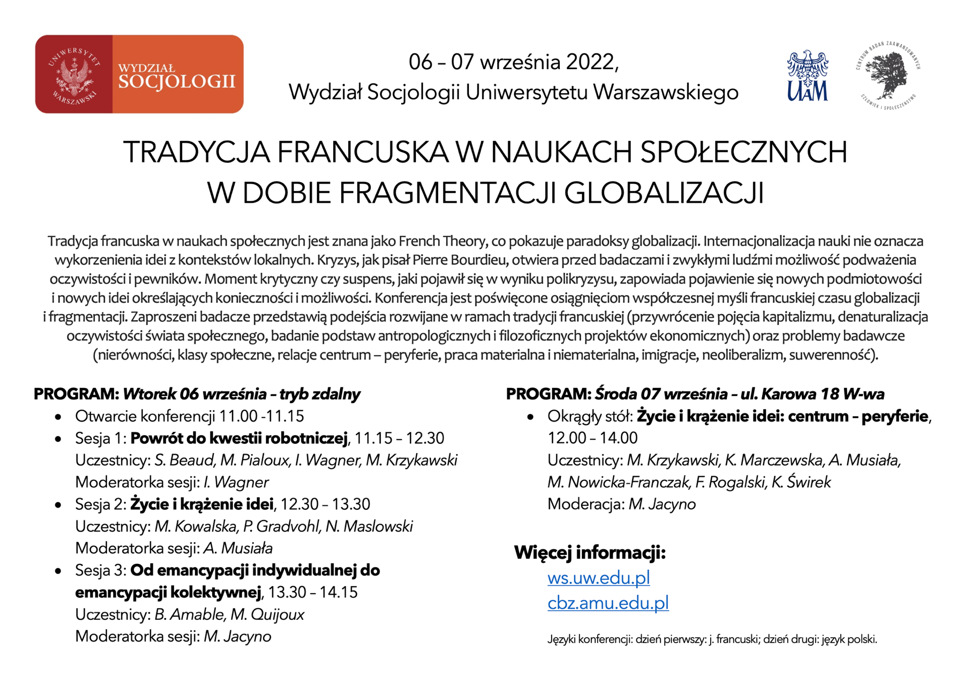 TRADYCJA FRANCUSKA W NAUKACH SPOKECZNYCH W DOBIE FRAGMENTACJI GLOBALIZACJI poster
